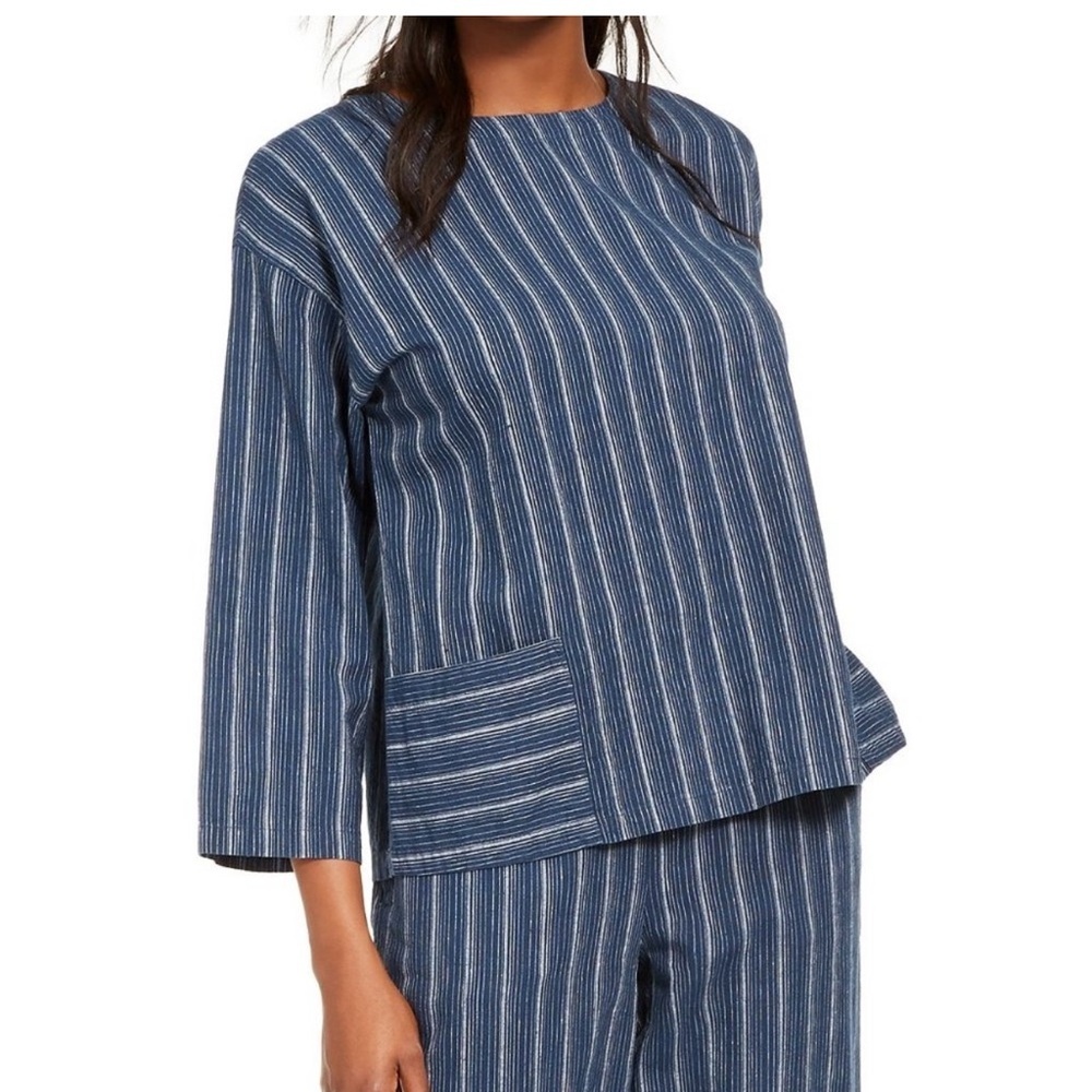 Eileen Fisher Navy Striped Set Size Large